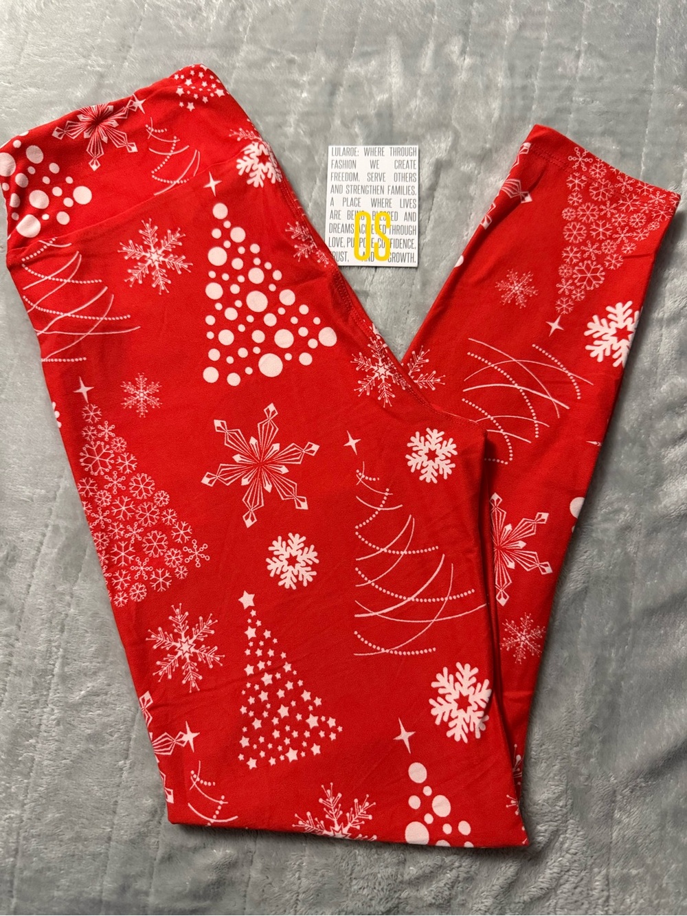 New Lularoe OS Red Holiday Snowflake & Christmas tree Leggings